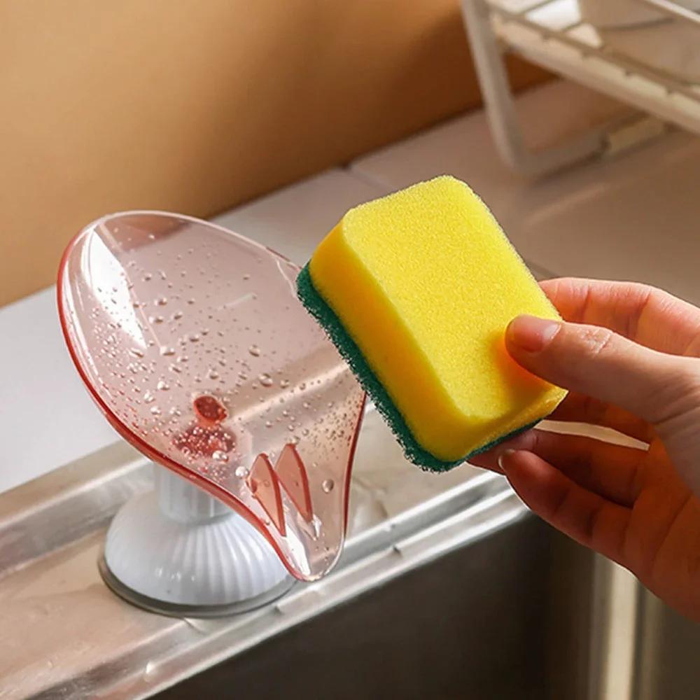 1Pc Kitchen Bathroom Punch-free Soap Holder Rack Multifunction Suction Cup Drain Soap Box(Not Including Soap)