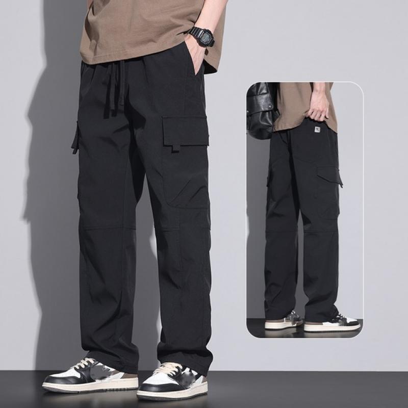 2024 Sommer-Cargohose für Herren, amerikanisches Retro-Design, mehrere Taschen, gerades Bein, einfarbig, Freizeithose, Übergröße, lockere Jogginghose, M-4XL