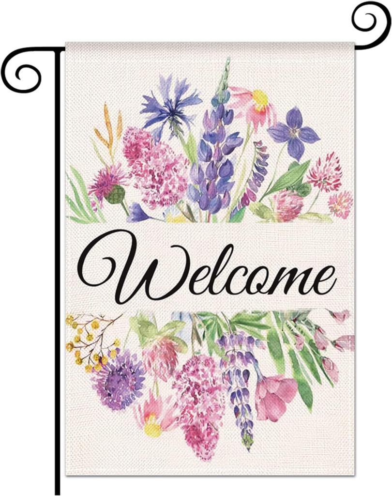 Summer Decor Garden ag 12.5x18 Inches, Watercolor ower oral Leaves Welcome ag Vertical Double Sided, Farmhouse Outdo