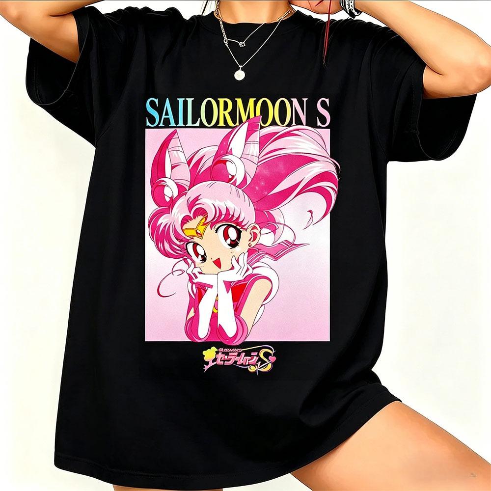 2026new American Retro Cotton Shortsleeved Tshirt With Sailor Moon Print Suitable For Both Unisex And Unisex Casual Street Style