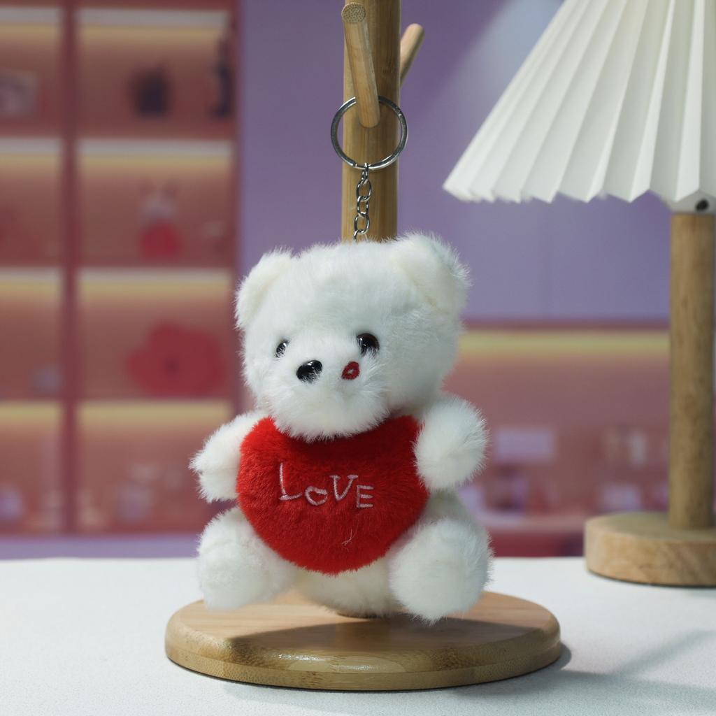 1-10PCS Valentine's Day Keychain Plush Toy Cute Hugging Heart Bear Soft Stuffed Animal Car Accessories Bag Charm Gift