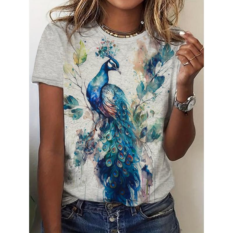 Watercolor Blue Peacock Graphic, Elegant Artistic Bird Design for Casual Daily Wear XL