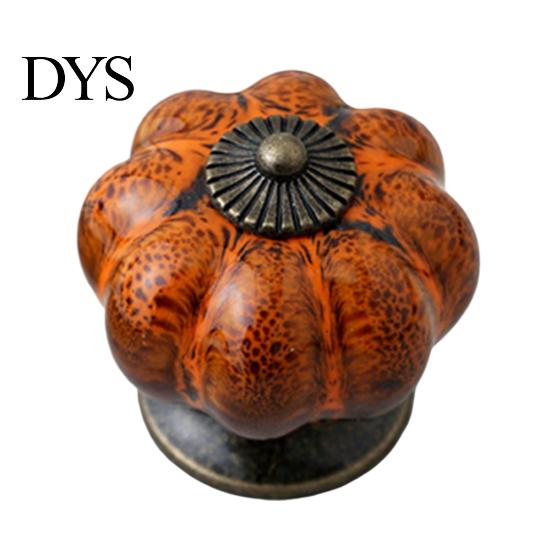 Retro Round Pumpkin Shape Ceramic Drawer Cabinet Wardrobe Door Handle Knob Decor