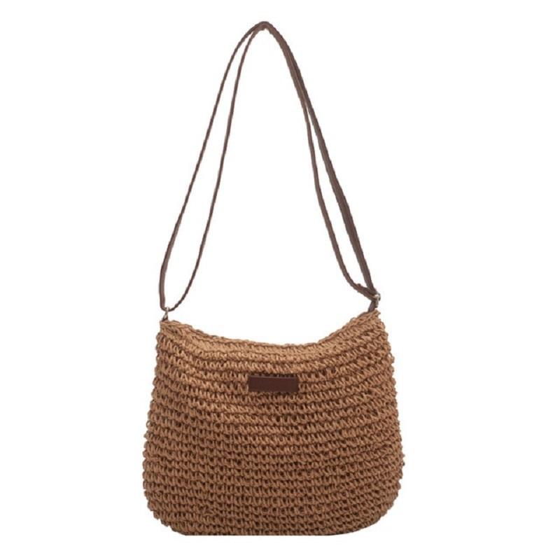 Dámská móda Letní slaměná crossbody kabelka Nákupy na pláži Tkaná kabelka přes rameno peněženky pro ženy