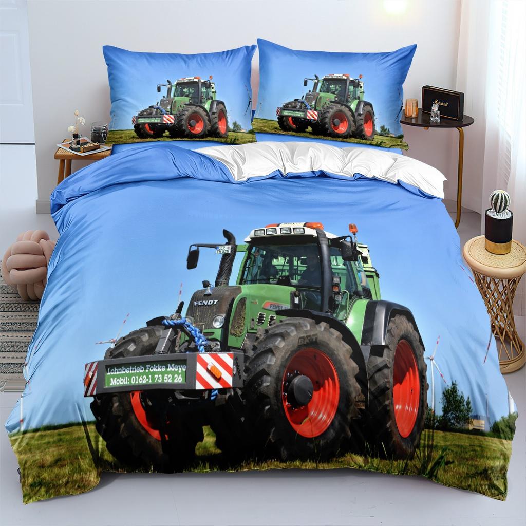Farm Tractor duvet cover with Pillowcases,Rustic 3D Machinery Design, Super Soft Microfiber Full/Queen Size,Kids Room Decor Gift