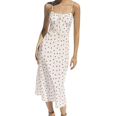 Sommer Damen Erdbeere bedruckt Neckholder mittellang sexy rückenfreie Kleider