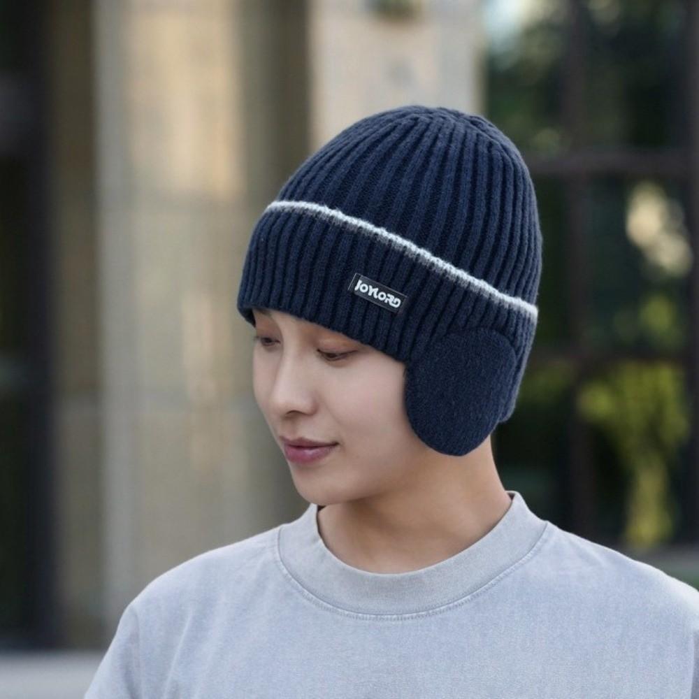 with Earmuffs Knitted Hat Warm Beanie Hat Fashion Pullover Cap  for Outdoor Sports