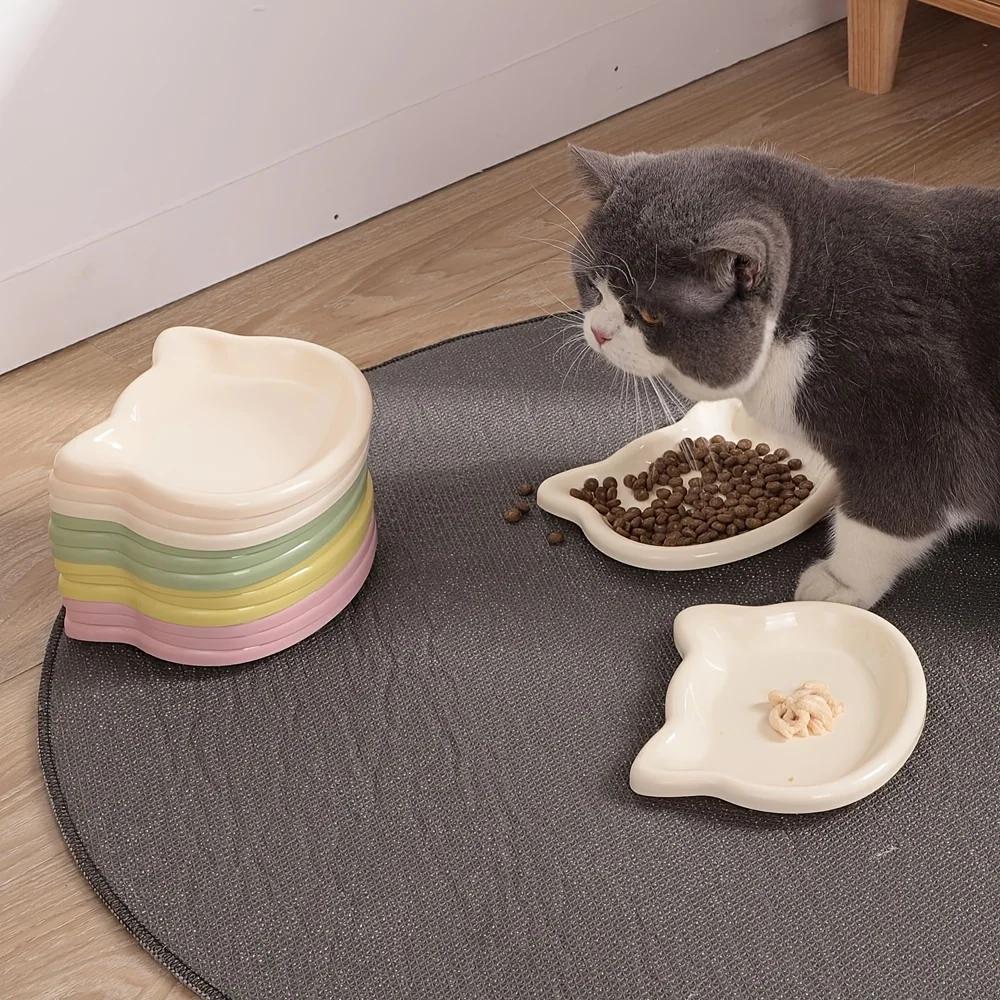 4er Mehrfarbiges Plastik-Katzennapf-Set, Kategorie Haustierbedarf, Cartoon-Katzenform-Design, Rutschfester Boden zur Vermeidung von Verrutschen