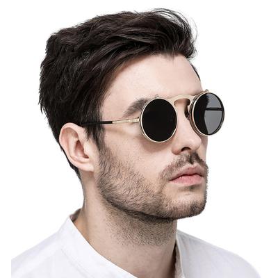 Neue Vintage Steampunk Sonnenbrille Runde Steam Punk Metall Frauen Beschichtung Sonnenbrille Männer Retro Kreis Sonnenbrille Flap Sonnenbrille