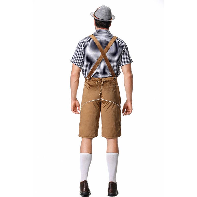 Men's Oktoberfest Outfit: Plaid Shirt, Denim Overalls, and Hat