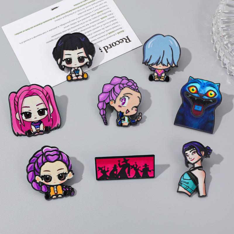 Broches de Metal de Caçadores de Demônios Kpop Desenho Animado Para Mulheres Pins de Lapela Acessórios de Fantasia Para Mochila Joias da Moda Presentes Para Amiga