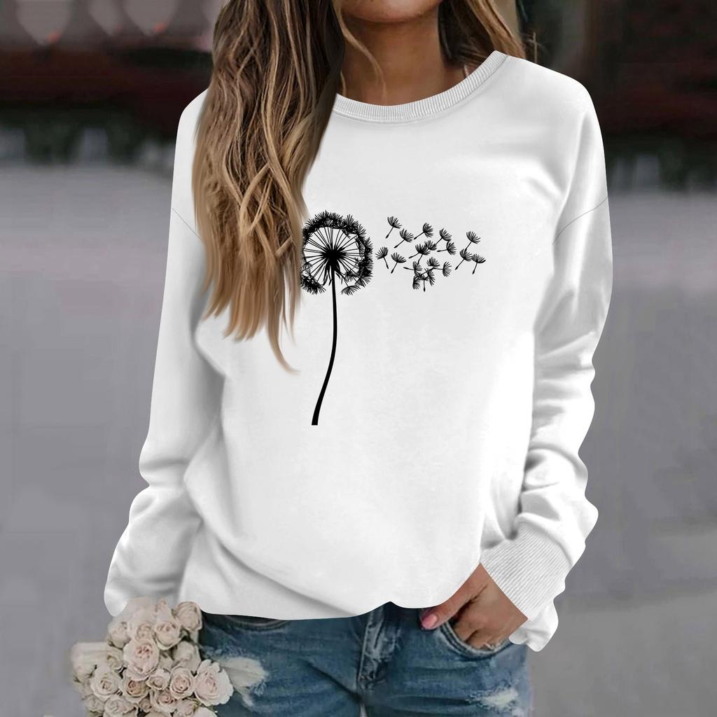 Dámská módní ležérní mikina s dlouhým rukávem, jednobarevná, s potiskem, kulatým výstřihem