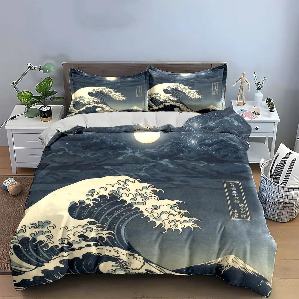 Japanese Wave Art Home Decor Soft Comfortable Duvet Cover Bedding Set Included 1*Duvet Cover & 2*Pillowcases gift