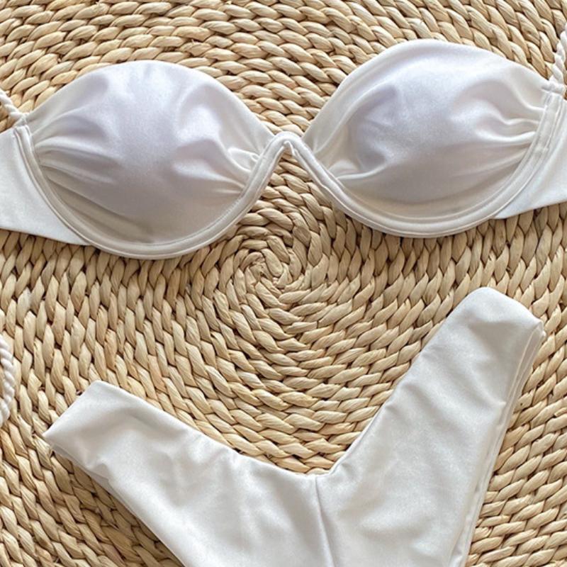 Fashion Solid Wavy Low Waist Bikini Set Women Patchwork Aesthetic Sweet Swimsuit Hollow Out Two Pieces Sets Female Beach Party Suits