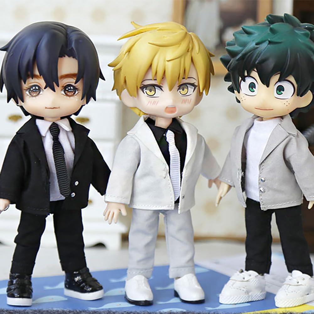 niannyyhouse 112 BJD Doll Outfit: Jacket, Pants, Shirt, Shoes, Socks, Suit, OB11 Size (for Obitsu Doll 11cm Body) (Black)