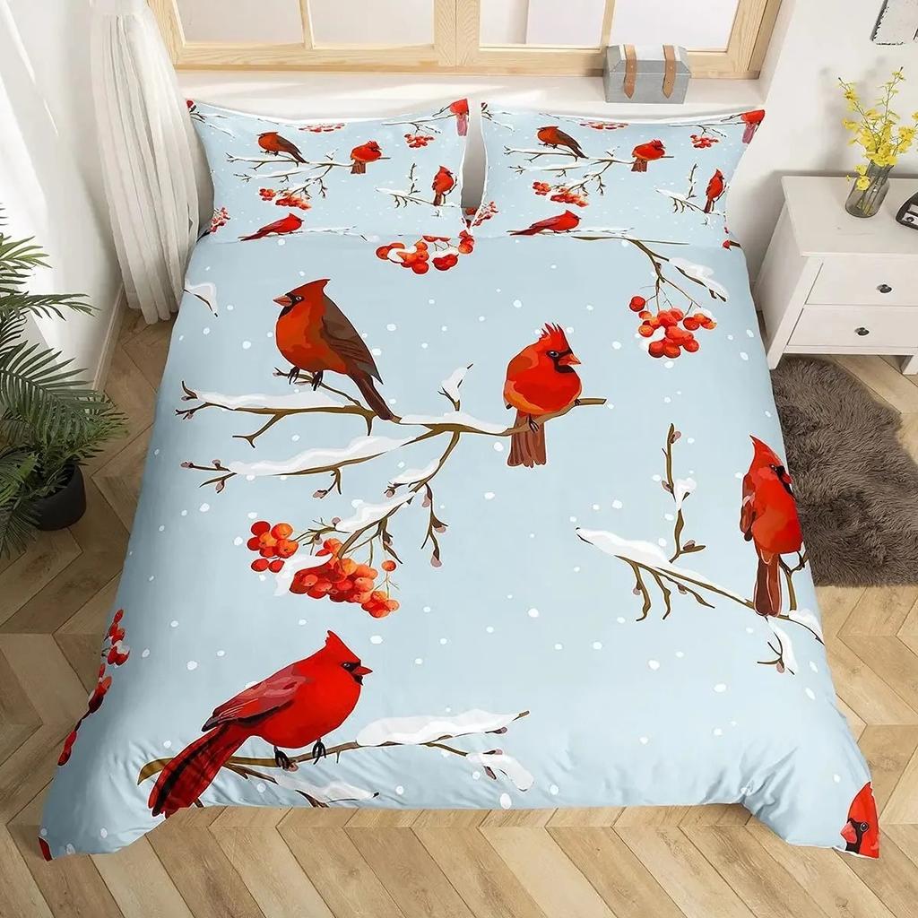 Cartoon Birds Duvet Cover SetWatercolor Cute Music Animal Bedding Set Comforter CoverChildlike Style Quilt Cover Set Full Size