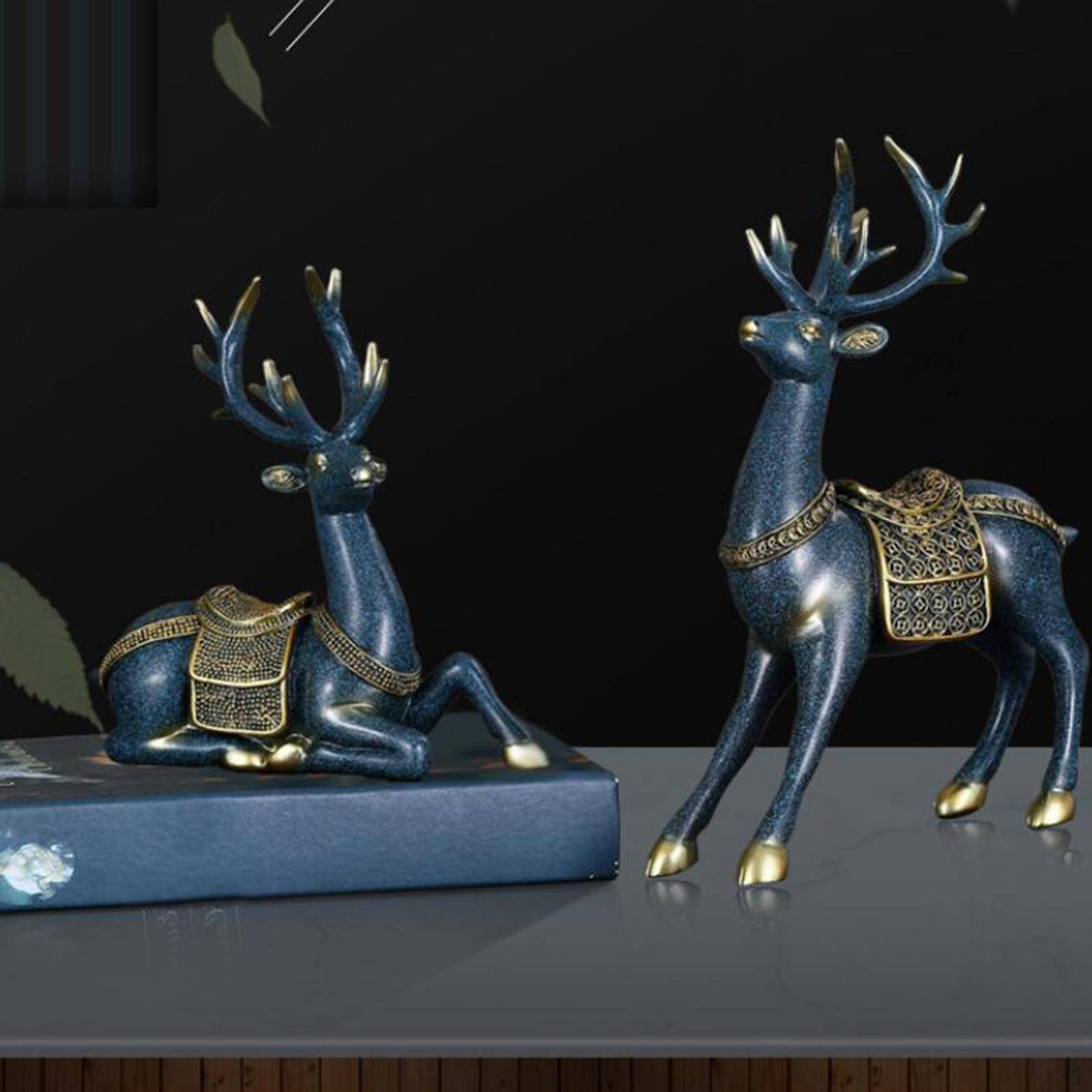 1x Reindeer Couple Statue Sculpture Cabinet
