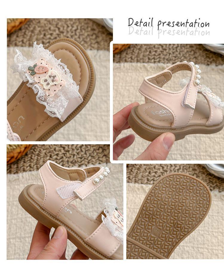 Korean Style Princess Shoes for Little Girls - 2026 Summer Lace Trim Sandals with Soft Sole