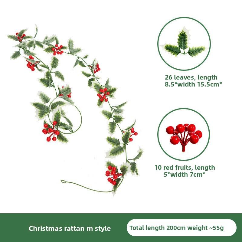 Christmas Simulation Red Fruit Vine With Artificial Pine Needles For Holiday Home Decor
