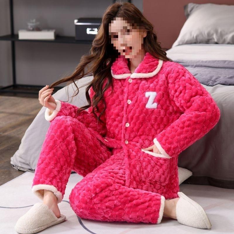 Pajamas women's three-layer thickened winter suit can wear large-size thermal padded loungewear