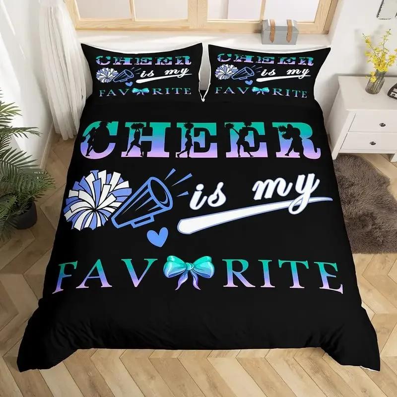 Gymnastikälskare Tvilling Kung Påslakan Set Graffti Cheerleader Sängkläder Set Polyester Drömsk Flickig Cheerleading Täckeöverdrag