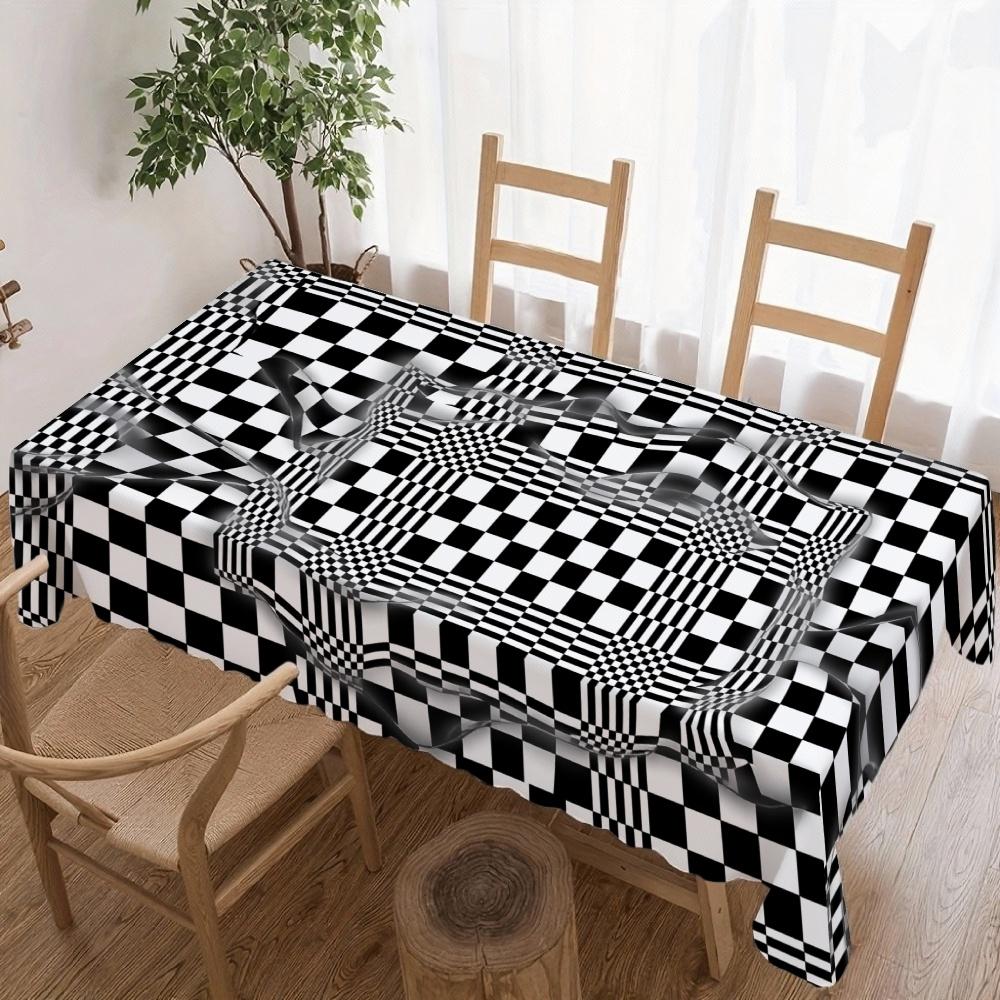 Black White Grid Rectangle Table Cloth for Table Decor Holiday Party Waterproof Reusable Tablecloth for Tables Kitchen Dining 90x140cm