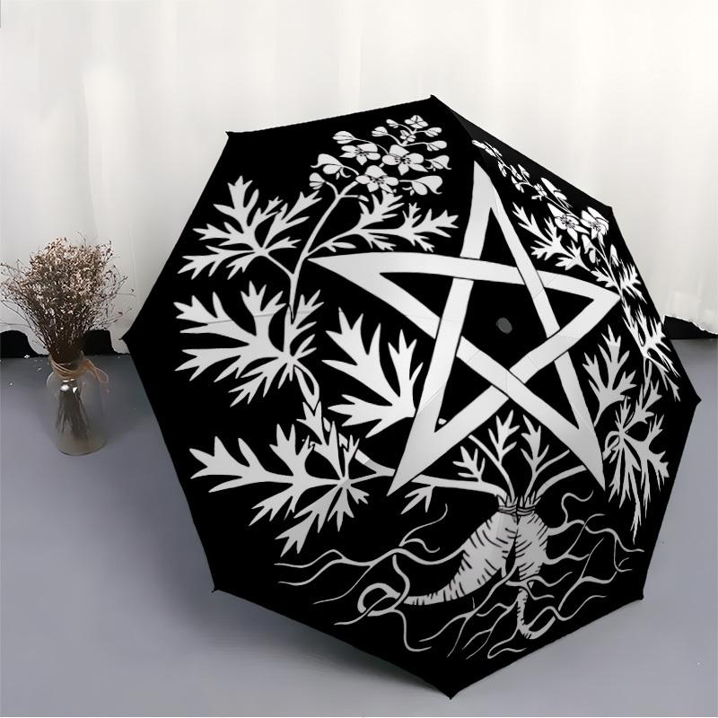 1pc Pentacle Herb Automatic Open/Close Umbrella, Windproof, Folding Compact Umbrella with Lightweight Design for Women/Men059