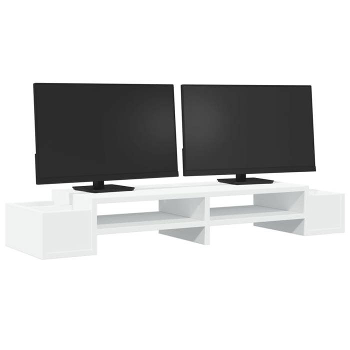 VidaXL Support de moniteur avec rangement blanc bois d'ingénierie, support de moniteur pour bureau, étagère de moniteur, 854688