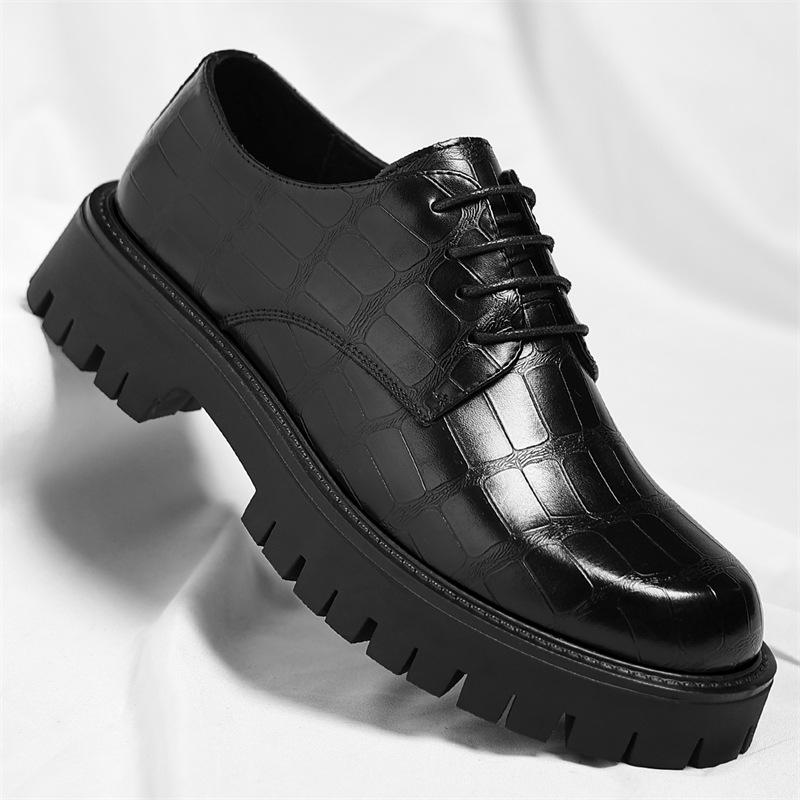 Business Casual Retro Dress Shoes for Men Big Size Fashion Cow Leather Shoes Man British Spring Autumn Lace Platform Shoes Man