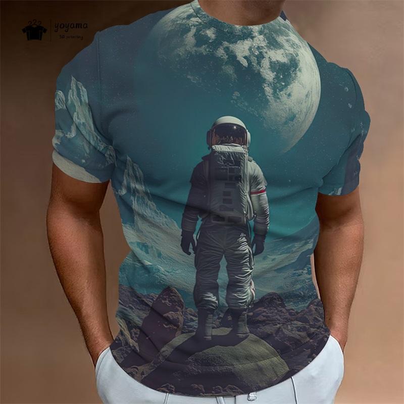 

3D Print Astronaut Pattern T-shirts Summer Casual Round neck Short Sleeve Funny Pattern Men s T-shirts XS