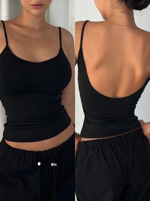Canotta da Donna Stile Spicy Girl con Schiena Scoperta e Spalline Sottili, Multicolore, Vestibilità Aderente