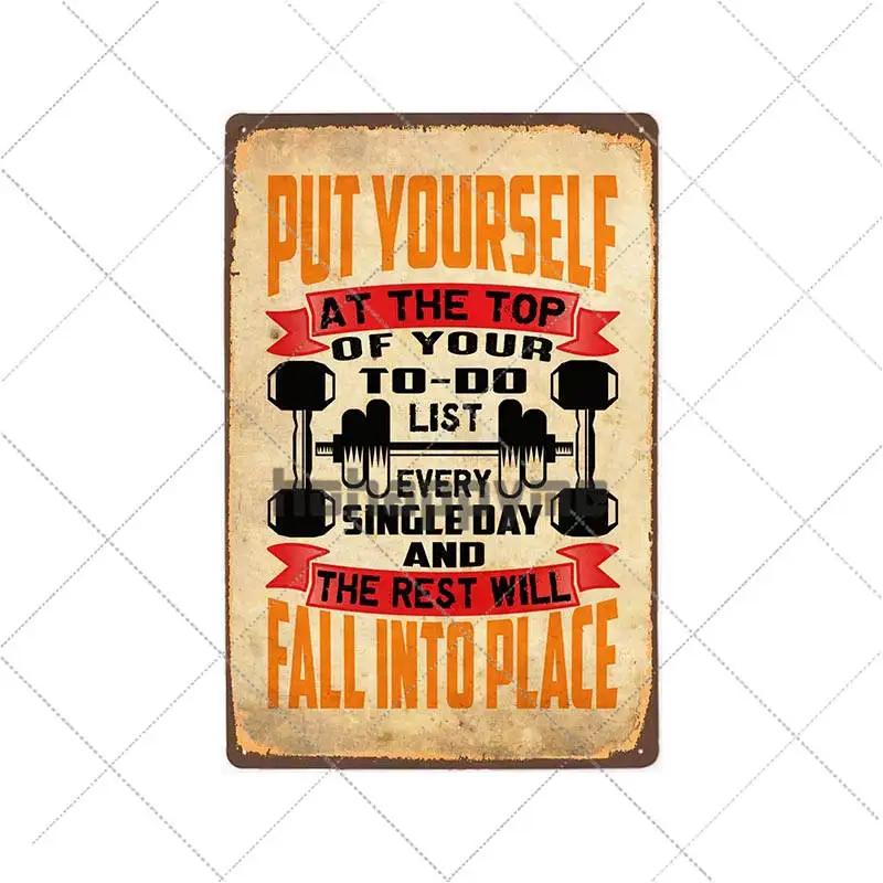Gym Rule Metal Sign Fitness Motivational Quotes Poster Work Out Plaque Man Cave Pub Bar Wall Decorative Vintage Plate 20x30cm
