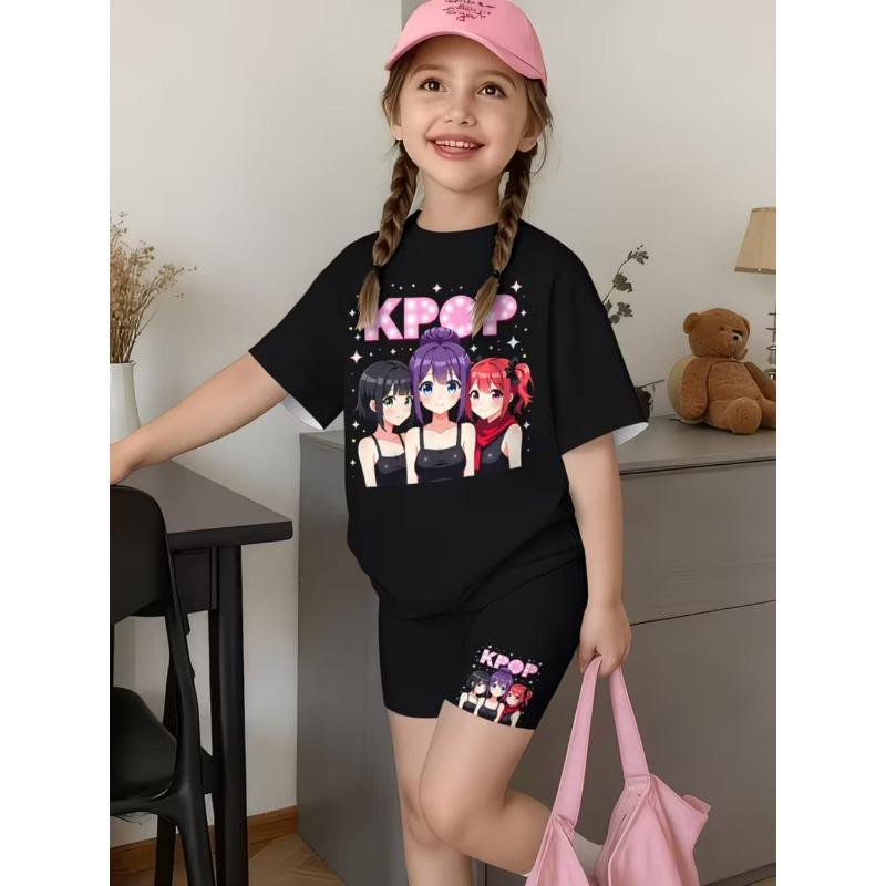 2-teiliges Sommer-Kinder-Freizeit-Sport-Trend-Set mit 3D-Musterdruck, Rundhals-T-Shirt und Shorts
