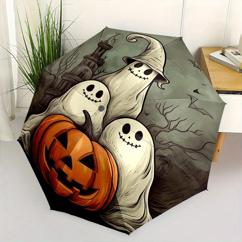 

1pc Ghost With Pumpkin Drawing Pattern Umbrella, Fashionable, Personalized, High-Value Folding Umbrella, a Must-Have for Summer, 8-Rib Durable Ir