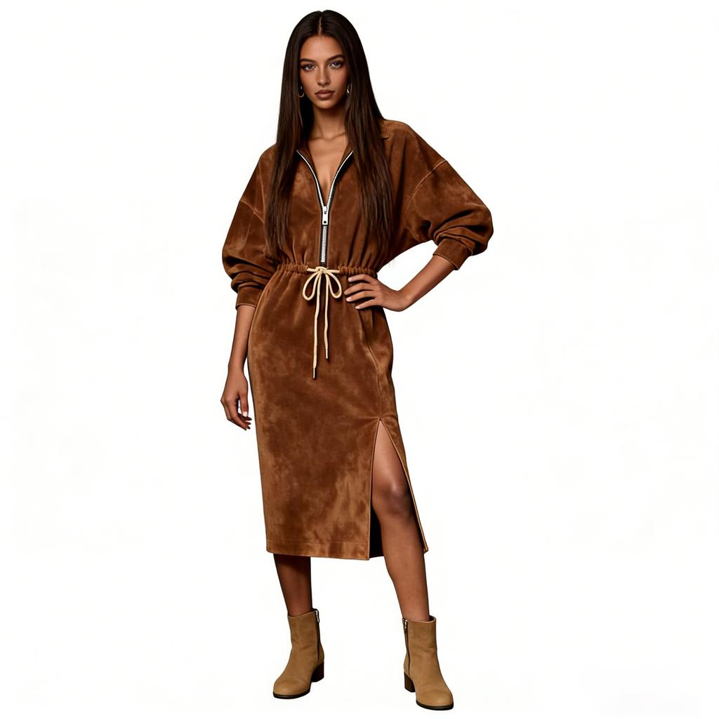 Women's Suede Zipper Dress