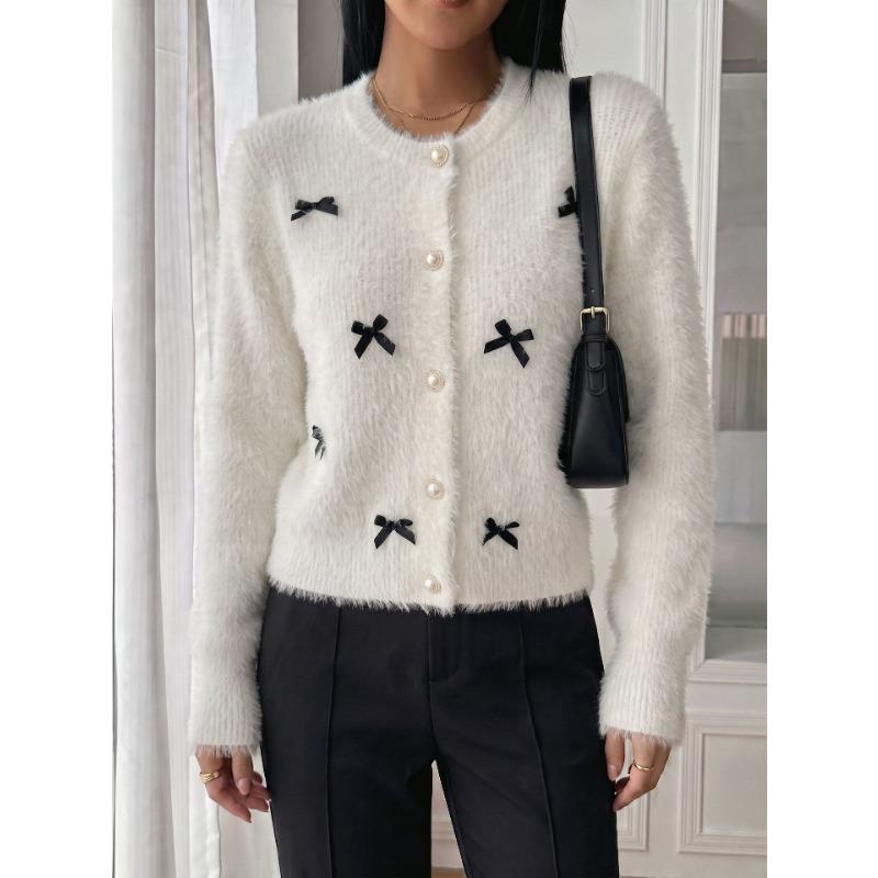 TIFICY Women's Fashion Casual Fall Winter Flower Pattern Print Long Sleeve O-Neck Sweaters