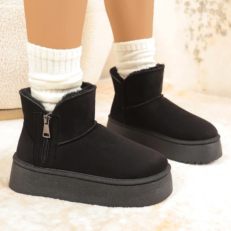 Fashion Women Flats Platform Snow Boots Suede Casual New Winter Short Plush Shoes 2025 Trend Ankle Boots Woman Fur Sneakers Botas Mujer