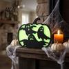 Indoor Halloween Atmosphere Lighting Glow-in-The-Dark Pumpkin, Spooky Wooden Pumpkin Ornament, Black Cats Luminous Ornament Bats Ghosts Silhouette