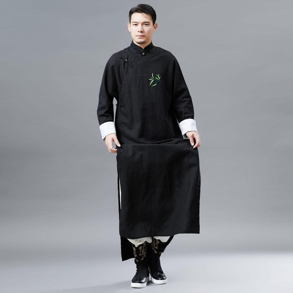Men's Embroidered Bamboo Hanfu Long Gown Tang Suit Performance Costume