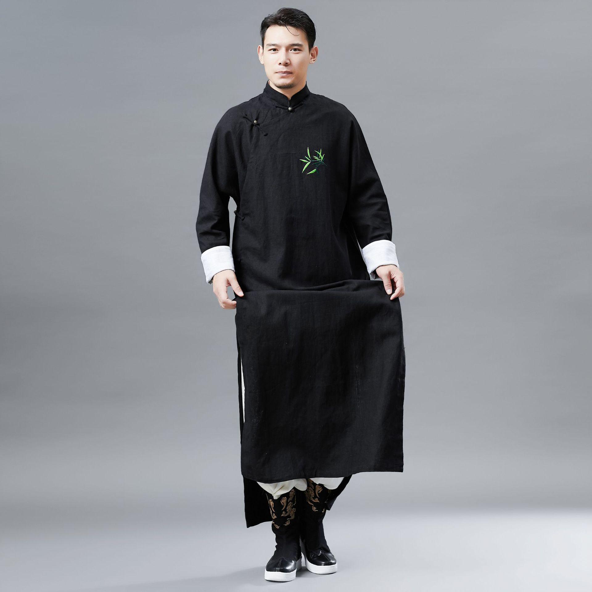 

Мужское вышитое бамбуковое ханьфу, длинное платье, костюм тан, костюм для выступлений M чёрный