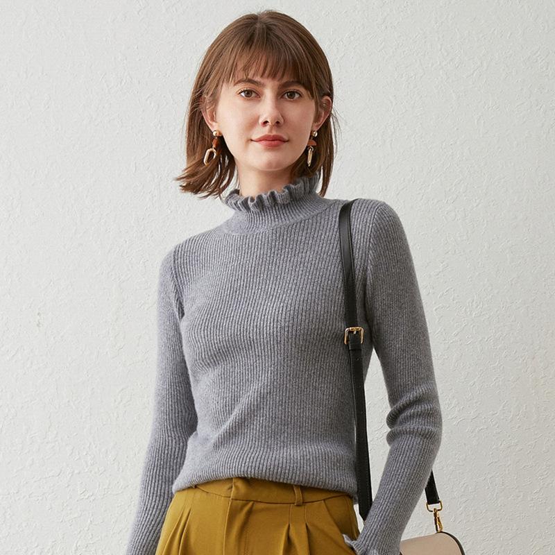 

Осень и зима новый полуворотник с фестончатым краем женский трикотажный свитер с длинным рукавом, пуловер для носки внутрь и наружу XXL