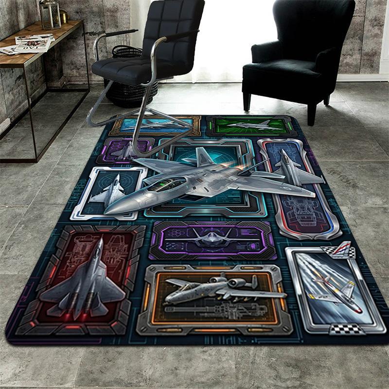 Futuristic Jet Compilation Pattern Rug Floor Mat for Living Room or Bedroom Soft and Comfortable Carpet a Gift for Birthday and Holiday.