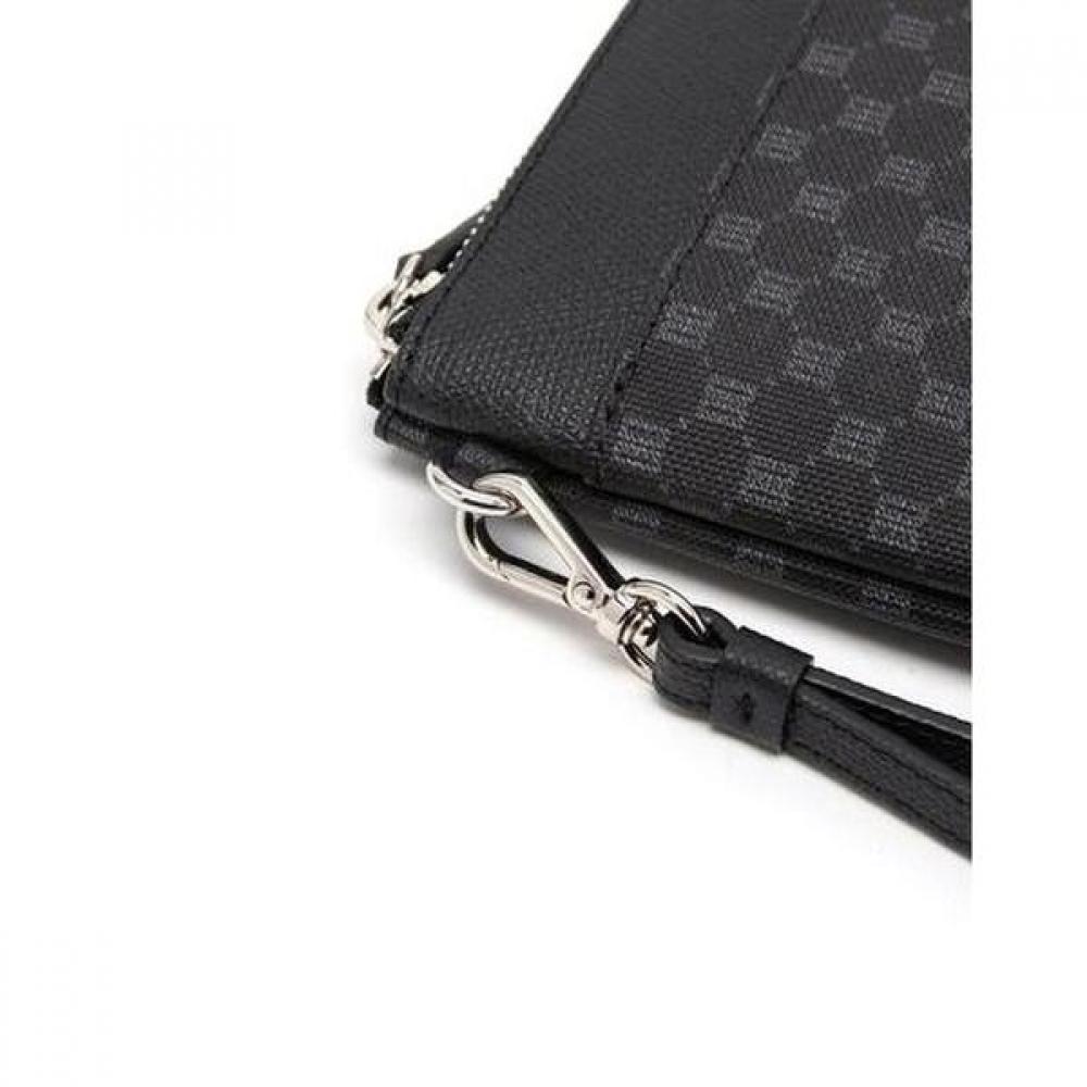 Daks Black Leather Dd Logo Pattern Medium Clutch Bag Dbba3e467