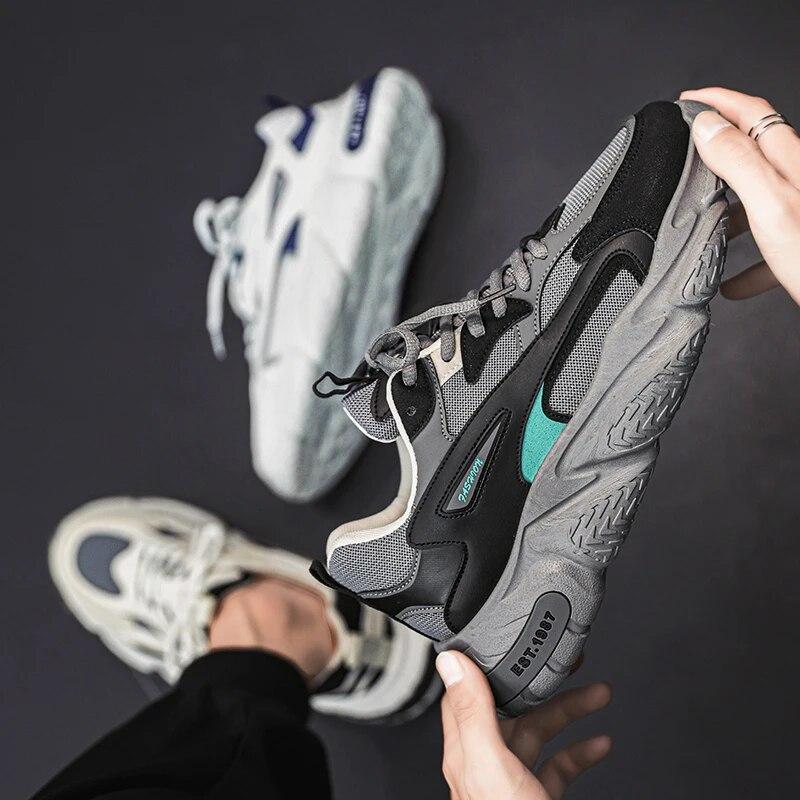 Thick Sole Versatile Clunky Sneaker For Men  Trend Mesh Lace Up Breathable Casual Sports Shoes Increased Soft Soles