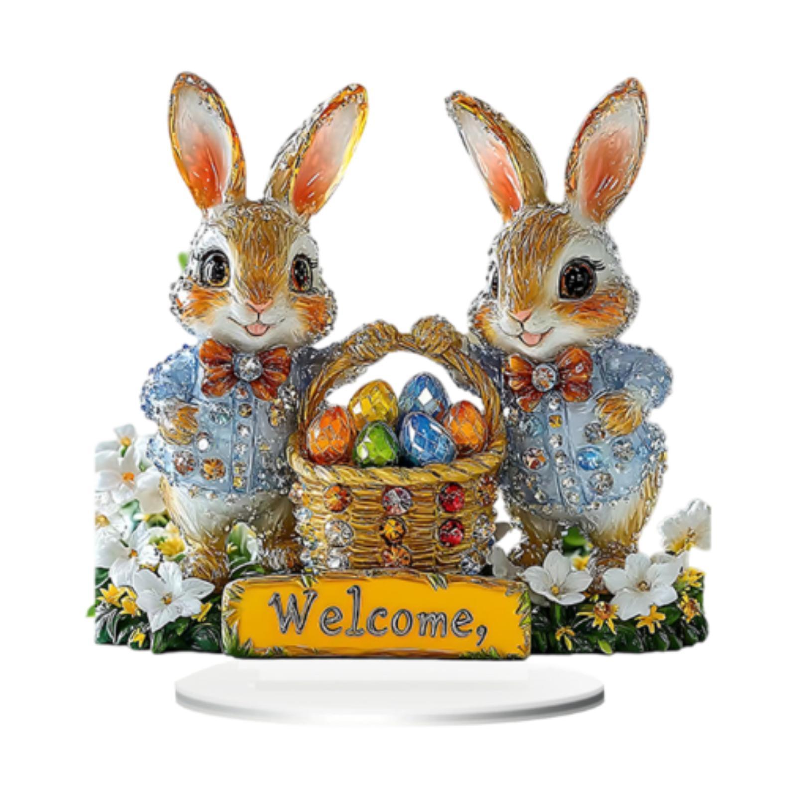 

Rabbits Tabletop Ornament Easter Decor Interior Design Gift Tabletop Centerpiece for Festival Bedroom Farmhouse Bookshelf Hotel
