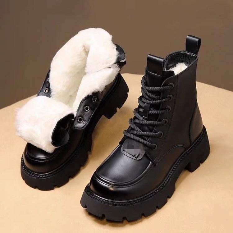 

British style platform Martin boots, new velvet thickened snow boots in winter, cold-resistant and warm large cotton shoes 35