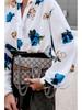 Autumn 2024 Floral Print Stand-up Collar Long Sleeve Shirt for Women - European & American Style