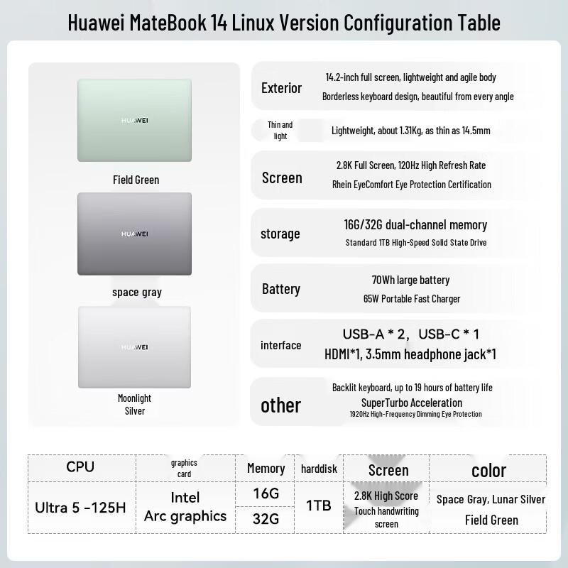 HUAWEI MateBook 14 Core Ultra Linux Edition Laptop (CN version)