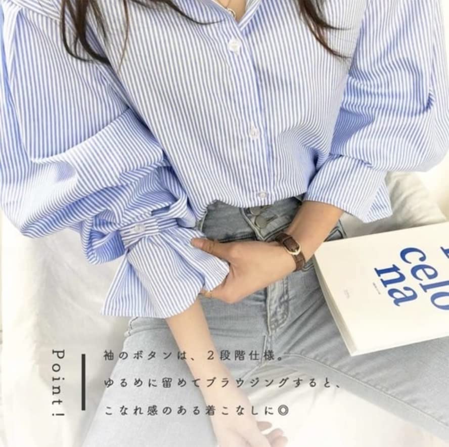 Striped and Knit Vest Ruffled Sweater Korean Style for and [KOREARU] Women's Shirt, Blouse, Set. Blouse. Spring, Summer, Fall, Winter. (Shirt [Blue])