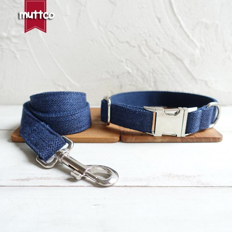 MUTTCO Pet Dog Collar & Leash Set, Dark Blue, Thick Strap, UDC-140 XL